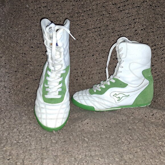 kangaROOS Shoes - KANGAROOS-Mambo-Vintage White Leather/Green Suede-Wrestling/Boxing-Sz8-Excellent